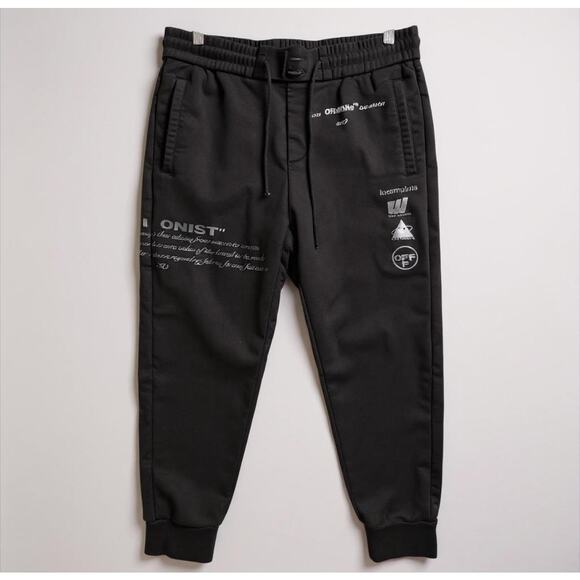 Off-White Logo Print Jogger Track Pants Men’s 30 Black Virgil Abloh Street Style - Picture 1 of 16